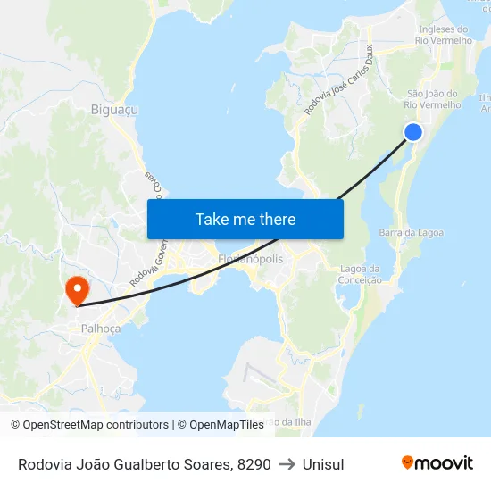 Rodovia João Gualberto Soares, 8290 to Unisul map