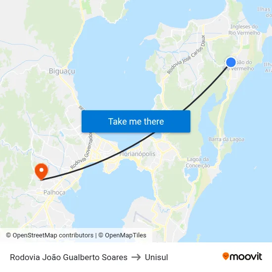 Rodovia João Gualberto Soares to Unisul map