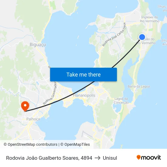Rodovia João Gualberto Soares, 4894 to Unisul map