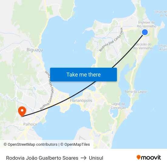 Rodovia João Gualberto Soares to Unisul map