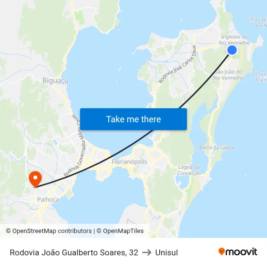 Rodovia João Gualberto Soares, 32 to Unisul map