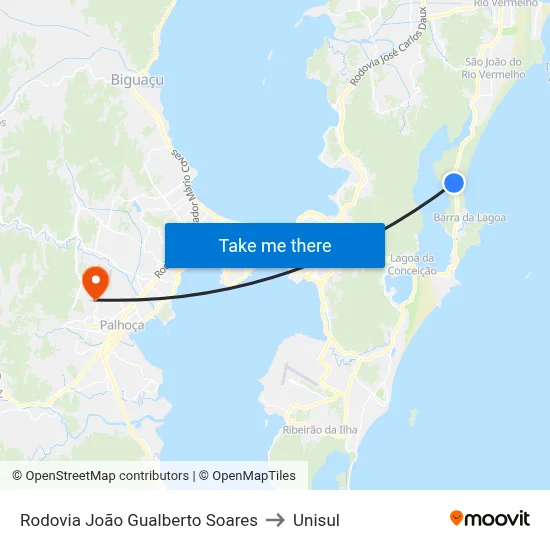 Rodovia João Gualberto Soares to Unisul map