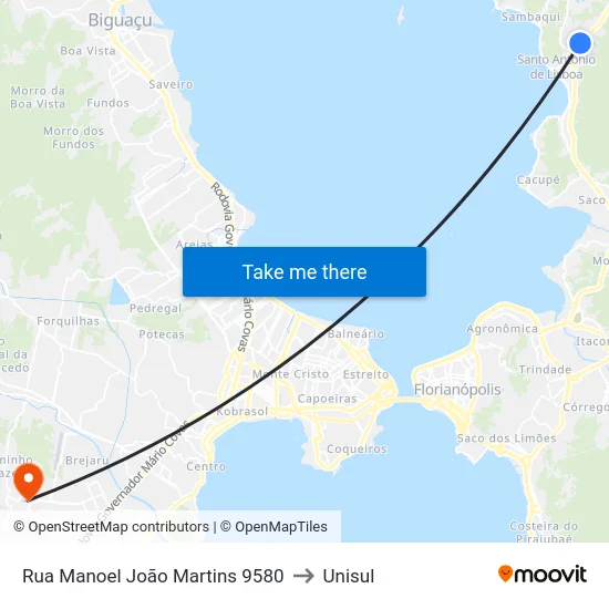 Rua Manoel João Martins 9580 to Unisul map