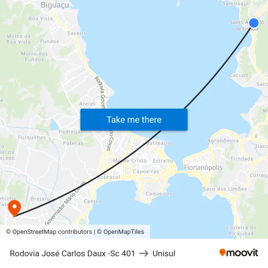 Rodovia José Carlos Daux -Sc 401 to Unisul map