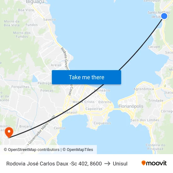 Rodovia José Carlos Daux 8600 to Unisul map