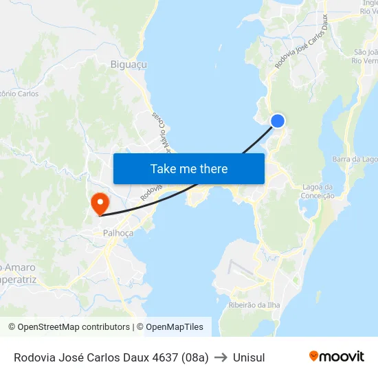 Rodovia José Carlos Daux 4637 (08a) to Unisul map
