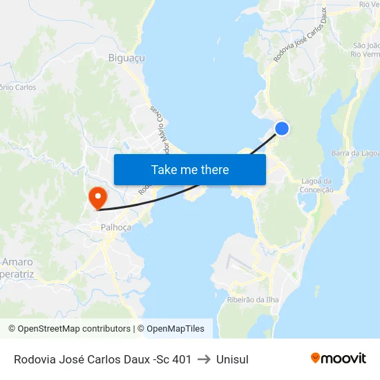 Rodovia José Carlos Daux -Sc 401 to Unisul map