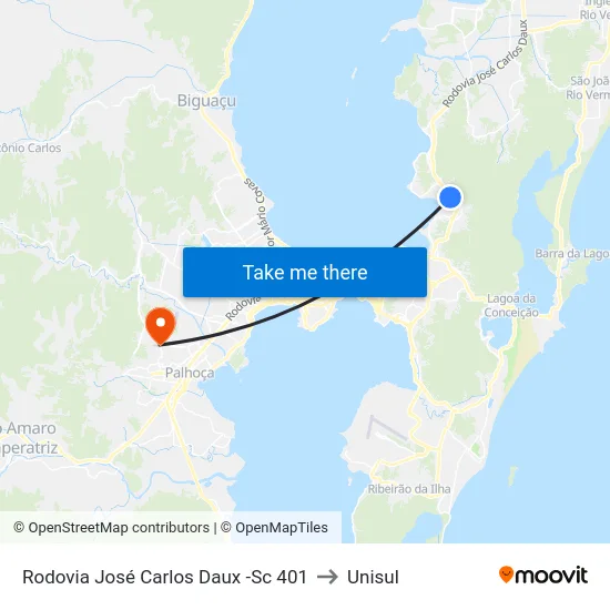 Rodovia José Carlos Daux -Sc 401 to Unisul map
