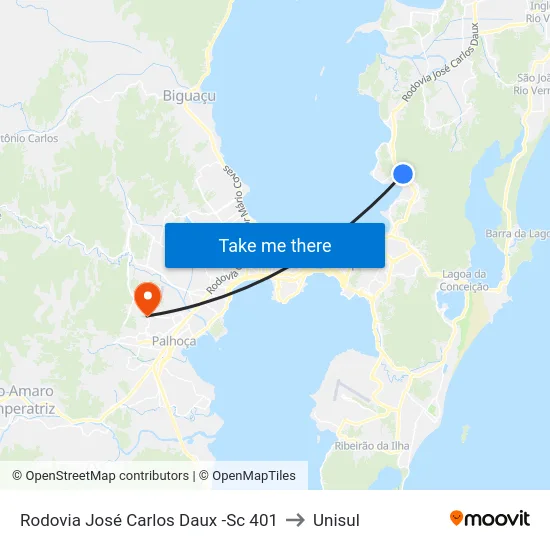 Rodovia José Carlos Daux -Sc 401 to Unisul map