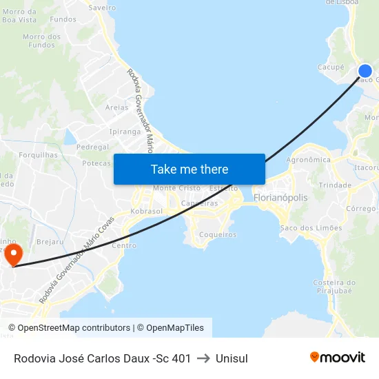 Rodovia José Carlos Daux -Sc 401 to Unisul map