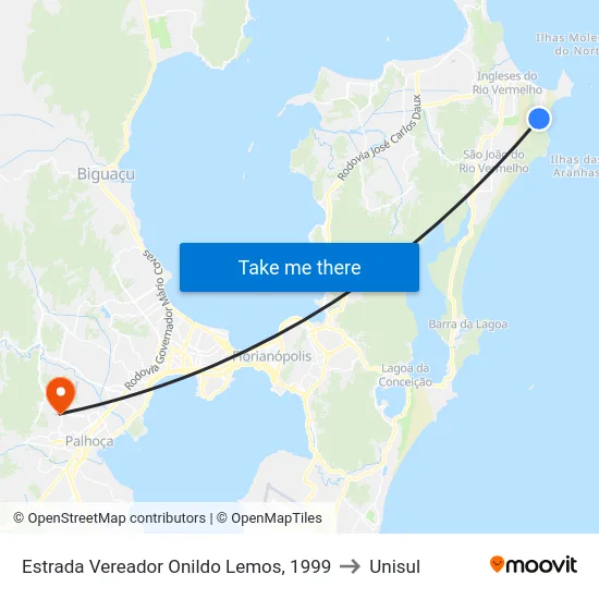 Estrada Vereador Onildo Lemos, 1999 to Unisul map