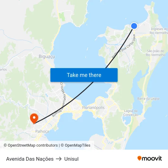 Avenida Das Nações to Unisul map