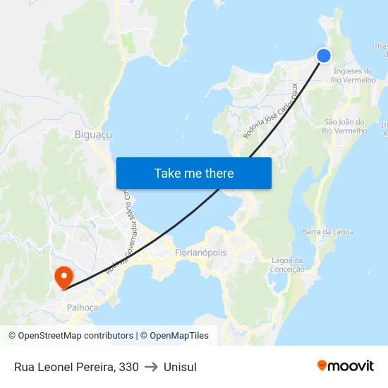 Rua Leonel Pereira, 330 to Unisul map