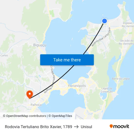 Rodovia Tertuliano Brito Xavier, 1789 to Unisul map