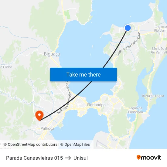 Parada Canasvieiras 015 to Unisul map