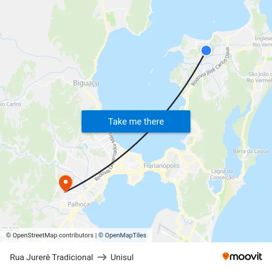 Rua Jurerê Tradicional to Unisul map