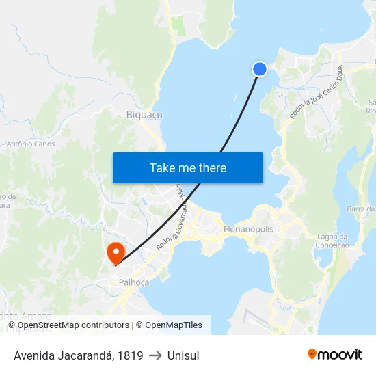 Avenida Jacarandá, 1819 to Unisul map