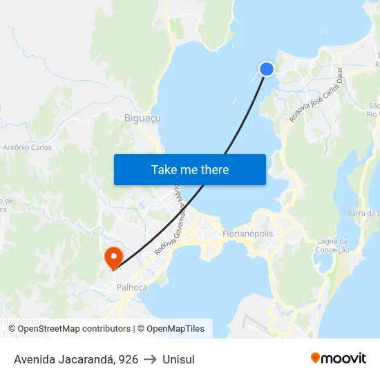 Avenida Jacarandá, 926 to Unisul map