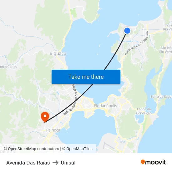 Avenida Das Raias to Unisul map