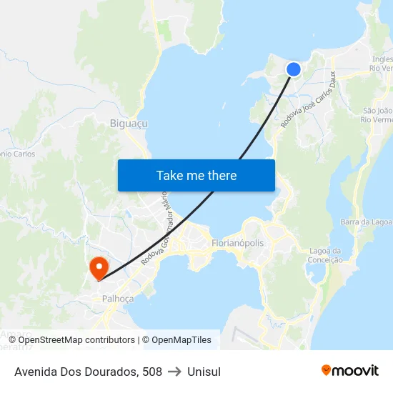 Avenida Dos Dourados, 508 to Unisul map