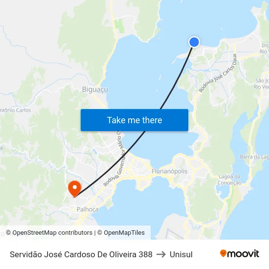 Servidão José Cardoso De Oliveira 388 to Unisul map