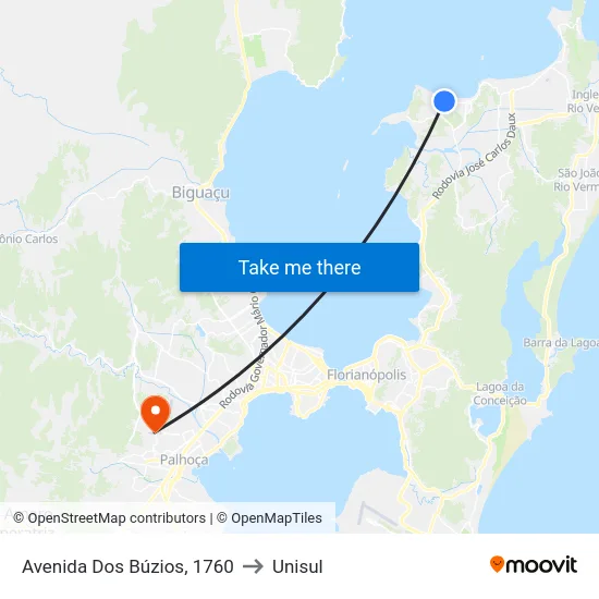 Avenida Dos Búzios, 1760 to Unisul map