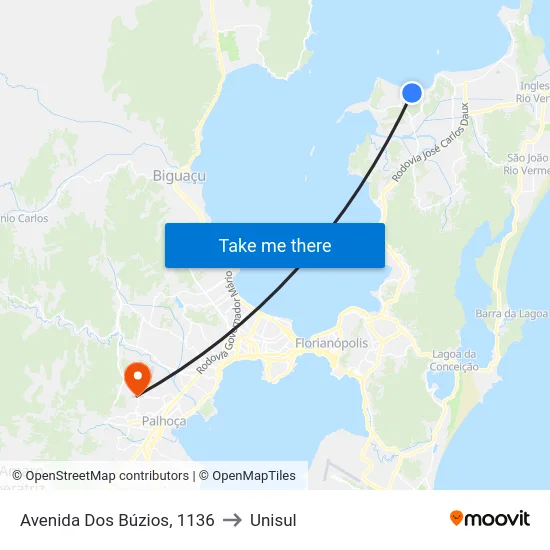 Avenida Dos Búzios, 1136 to Unisul map