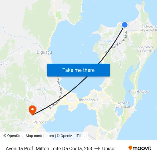Avenida Prof. Milton Leite Da Costa, 263 to Unisul map