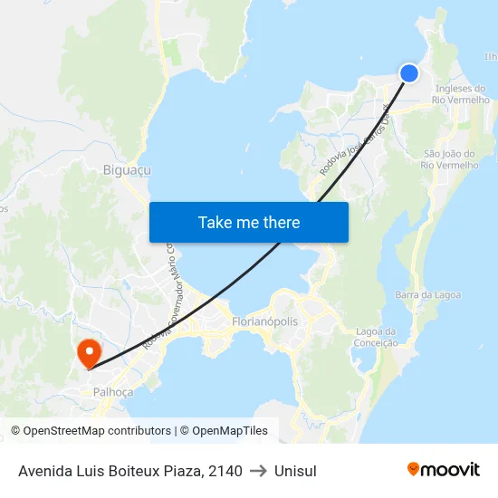 Avenida Luis Boiteux Piaza, 2140 to Unisul map