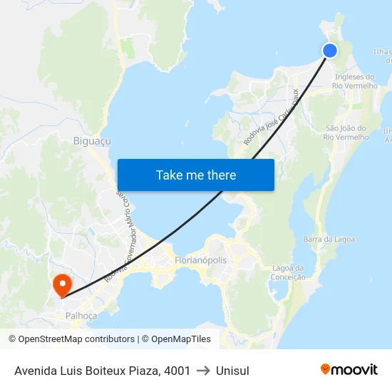 Avenida Luis Boiteux Piaza, 4001 to Unisul map