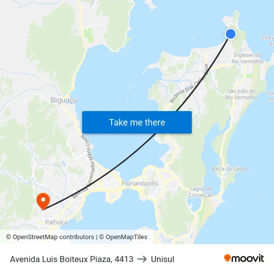 Avenida Luis Boiteux Piaza, 4413 to Unisul map