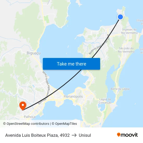 Avenida Luis Boiteux Piaza, 4932 to Unisul map