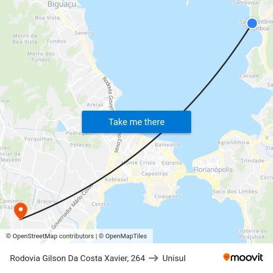Rodovia Gilson Da Costa Xavier, 264 to Unisul map