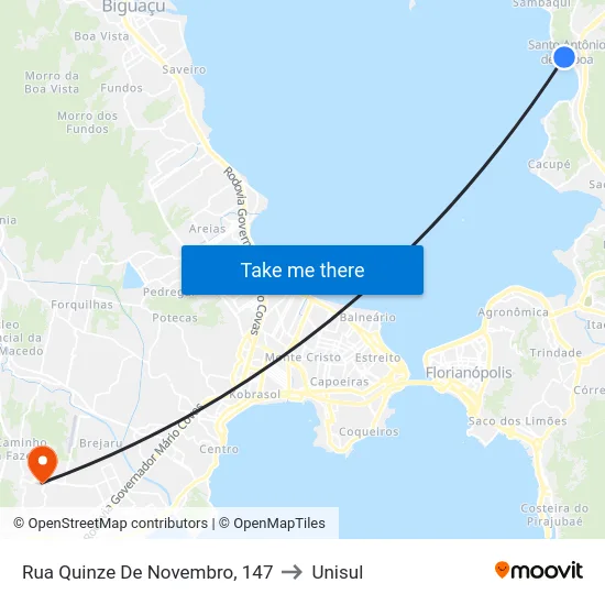 Rua Quinze De Novembro, 147 to Unisul map