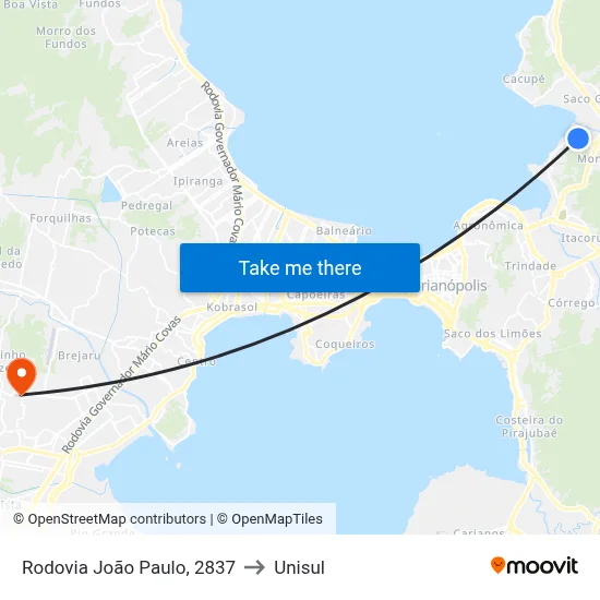 Rodovia João Paulo, 2837 to Unisul map