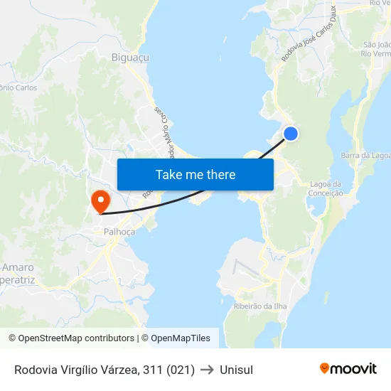 Rodovia Virgílio Várzea, 311 (021) to Unisul map