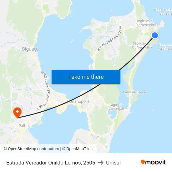 Estrada Vereador Onildo Lemos, 2505 to Unisul map