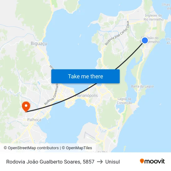 Rodovia João Gualberto Soares, 5857 to Unisul map