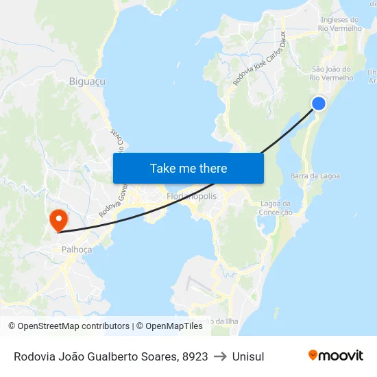 Rodovia João Gualberto Soares, 8923 to Unisul map