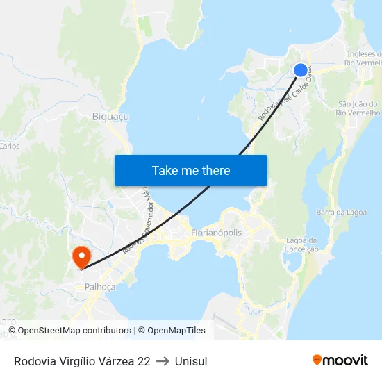 Rodovia Virgílio Várzea 22 to Unisul map