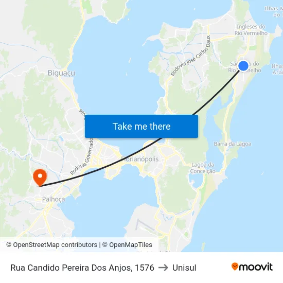 Rua Candido Pereira Dos Anjos, 1576 to Unisul map