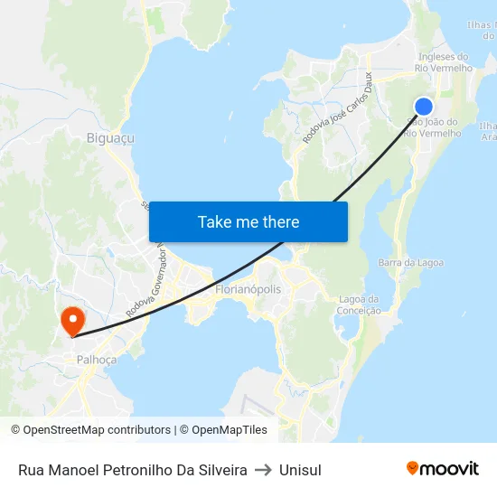 Rua Manoel Petronilho Da Silveira to Unisul map