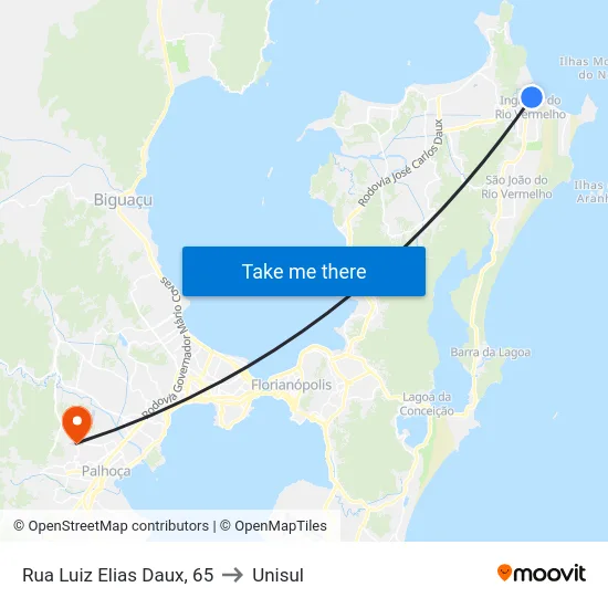 Rua Luiz Elias Daux, 65 to Unisul map