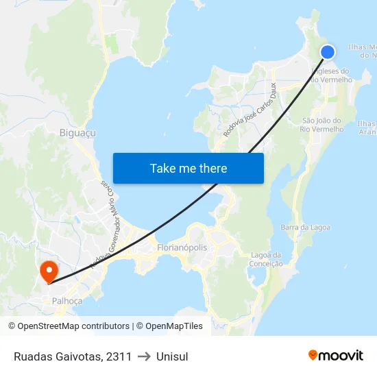 Ruadas Gaivotas, 2311 to Unisul map