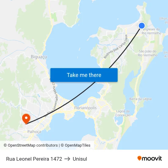 Rua Leonel Pereira 1472 to Unisul map