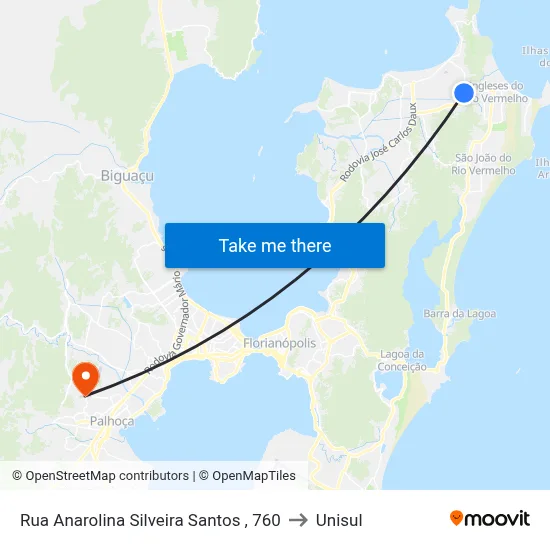 Rua Anarolina Silveira Santos , 760 to Unisul map
