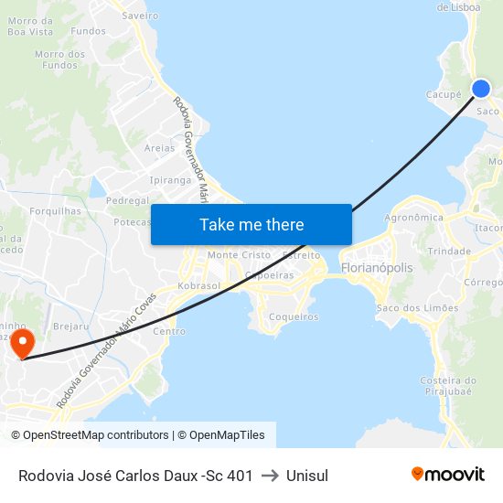 Rodovia José Carlos Daux -Sc 401 to Unisul map