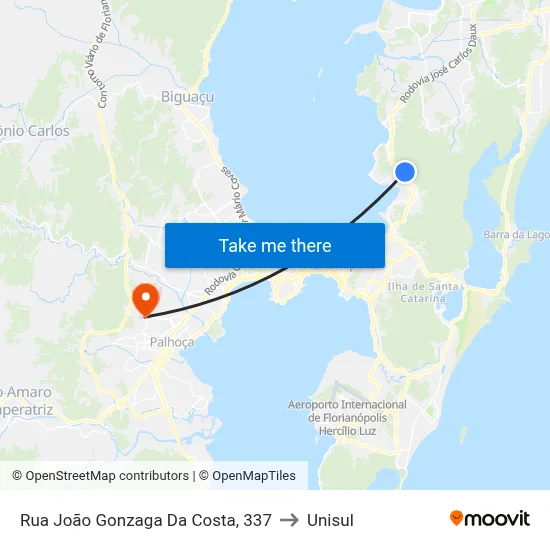 Rua João Gonzaga Da Costa, 337 to Unisul map