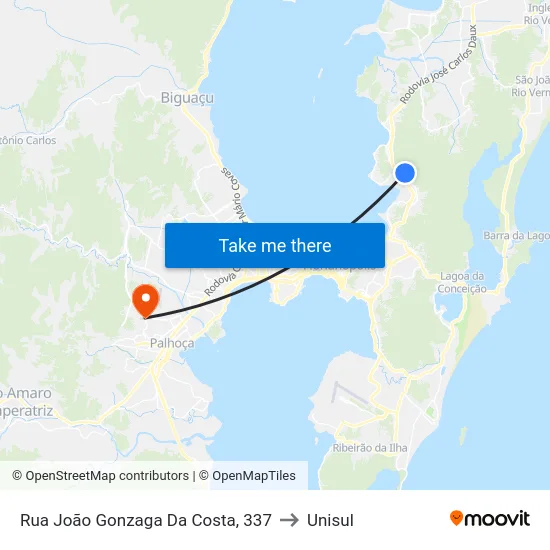 Rua João Gonzaga Da Costa, 337 to Unisul map