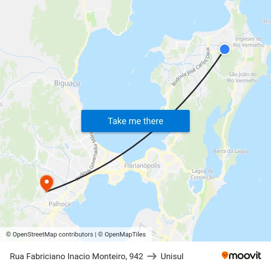 Rua Fabriciano Inacio Monteiro, 942 to Unisul map